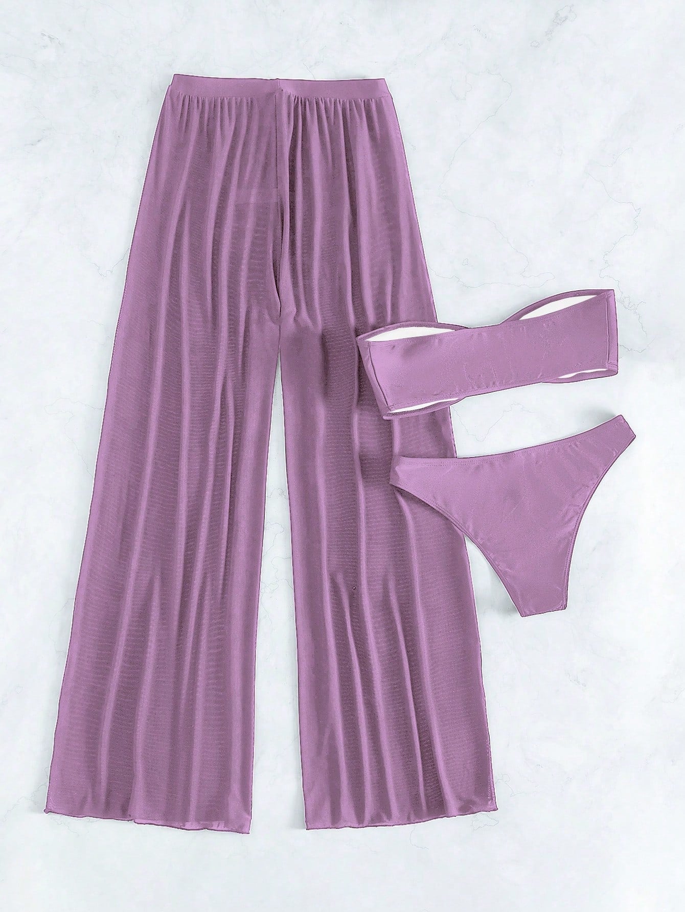 Conjunto Biquíni 3 Peças Estilo Bandeau com Fio U