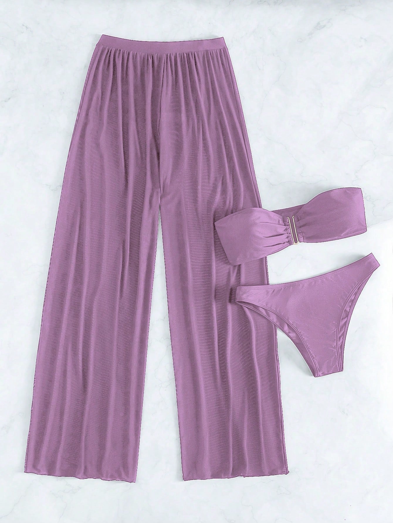 Conjunto Biquíni 3 Peças Estilo Bandeau com Fio U
