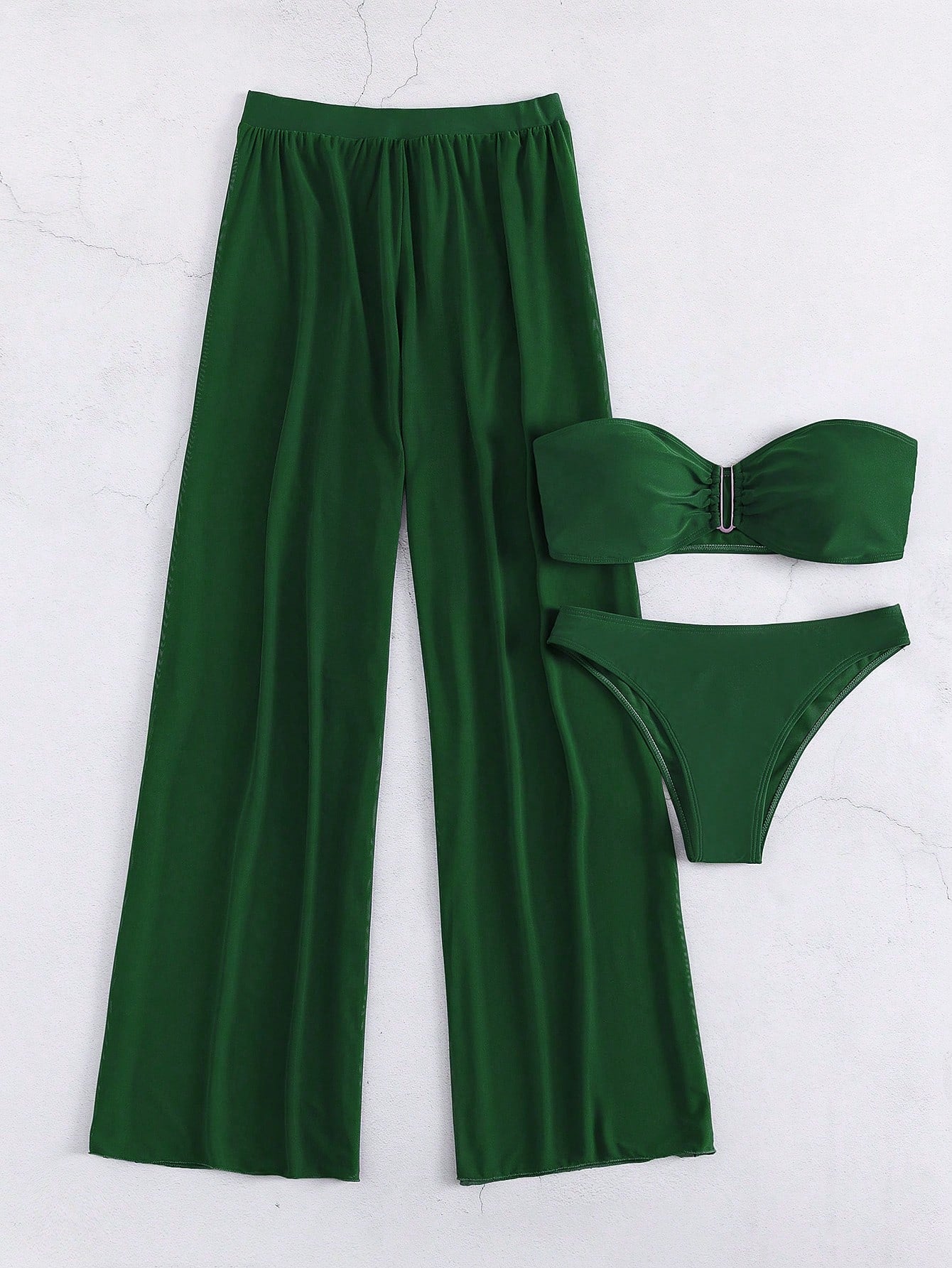 Conjunto Biquíni 3 Peças Estilo Bandeau com Fio U