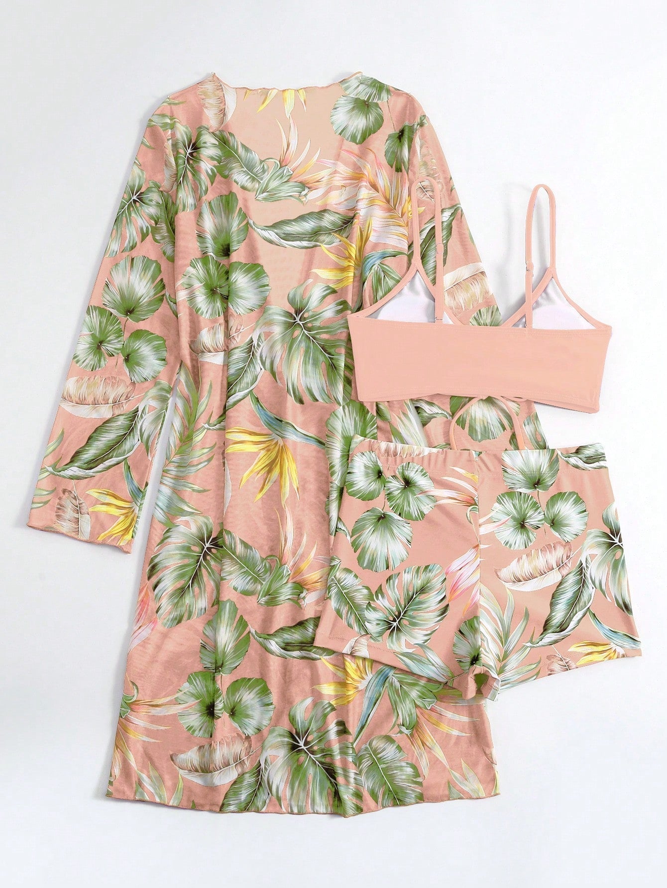 Conjunto Biquíni 3 Peças com Estampa Tropical