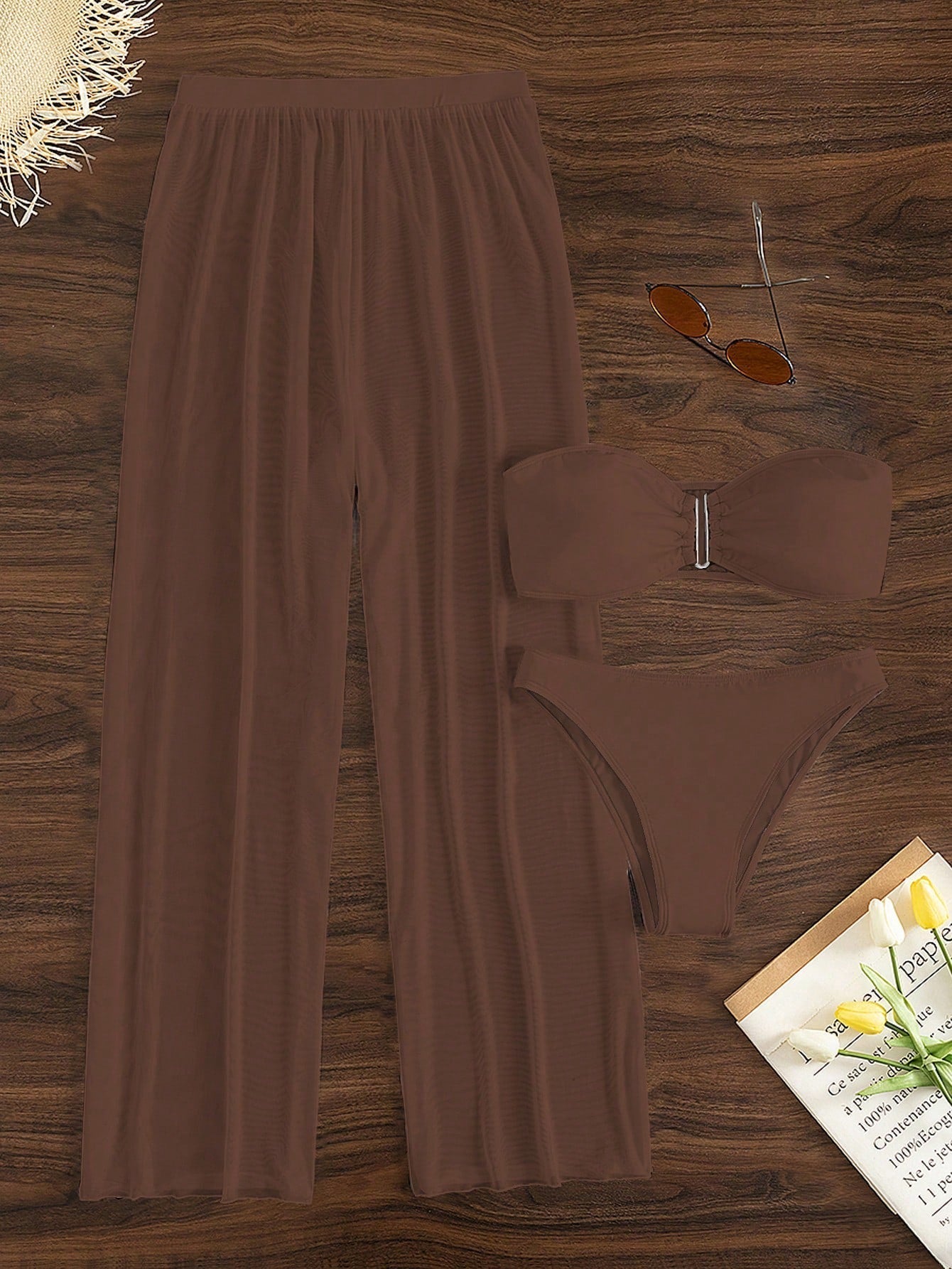 Conjunto biquini + saída de praia com calça