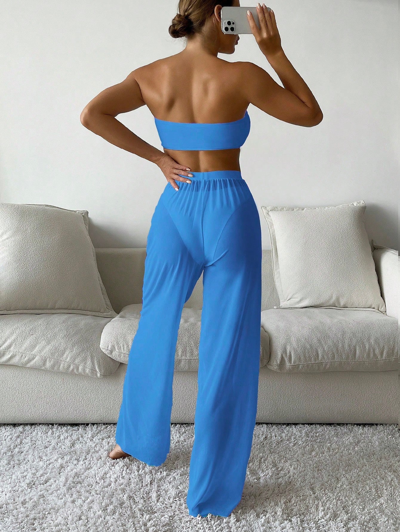Conjunto Biquíni 3 Peças Estilo Bandeau com Fio U