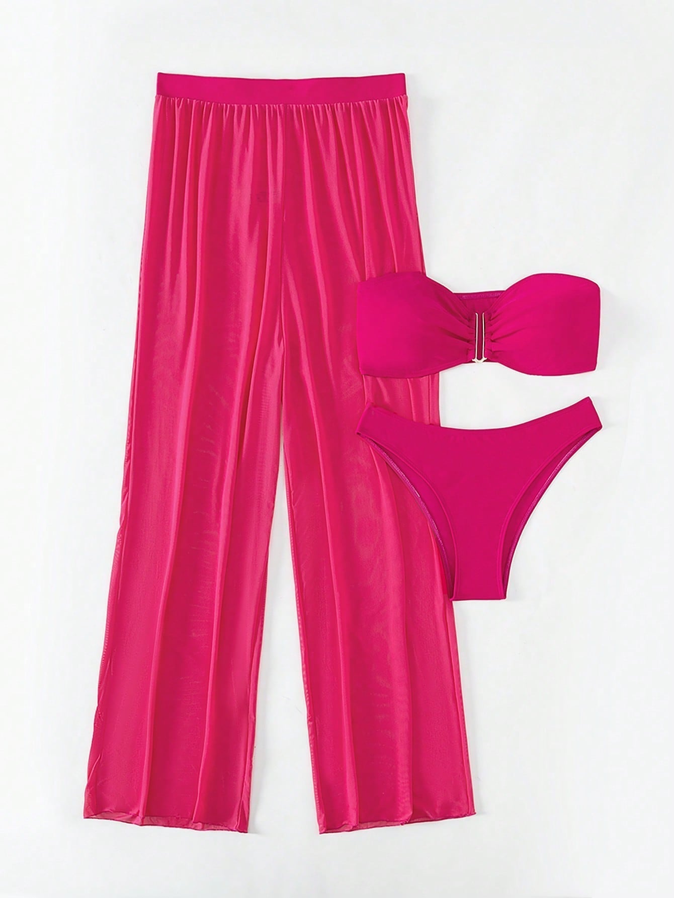 Conjunto Biquíni 3 Peças Estilo Bandeau com Fio U