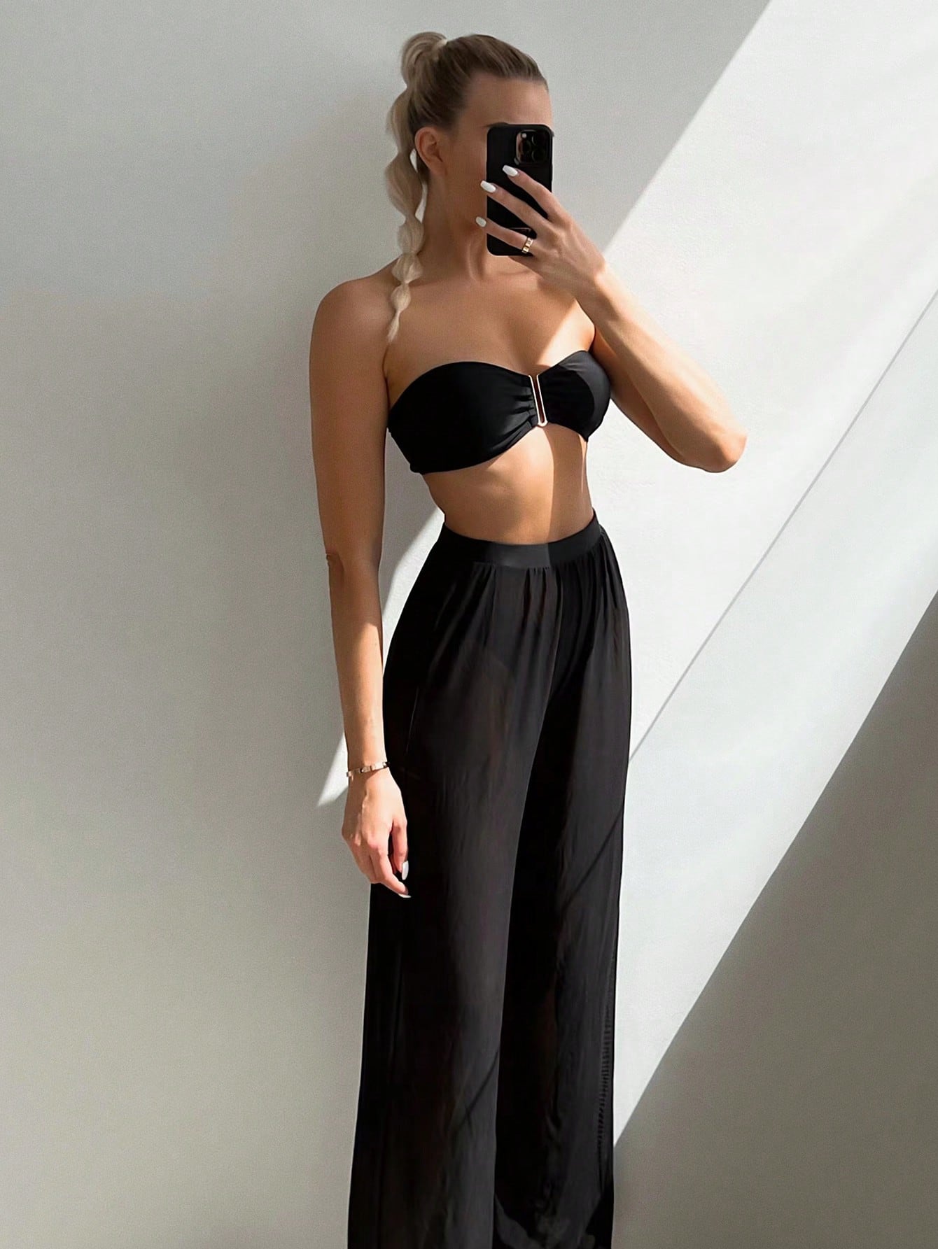 Conjunto Biquíni 3 Peças Estilo Bandeau com Fio U