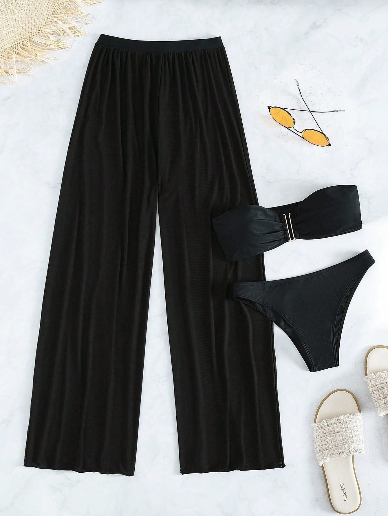 Conjunto Biquíni 3 Peças Estilo Bandeau com Fio U