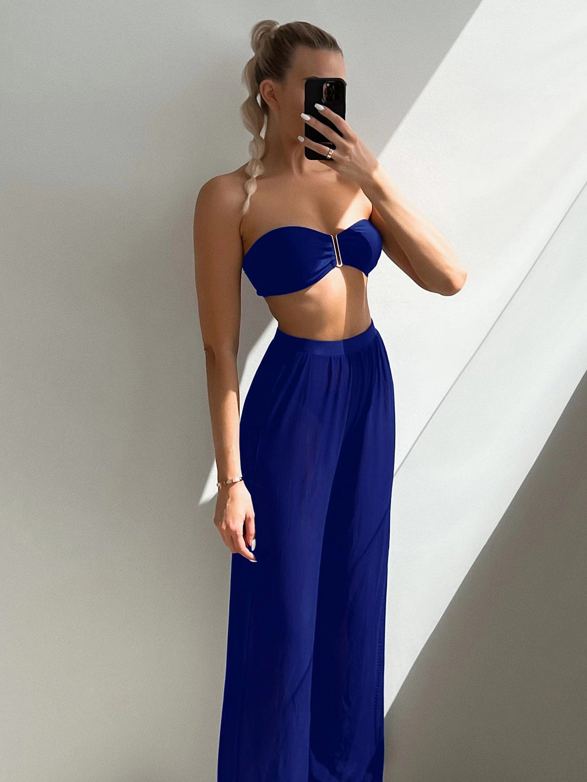 Conjunto Biquíni 3 Peças Estilo Bandeau com Fio U