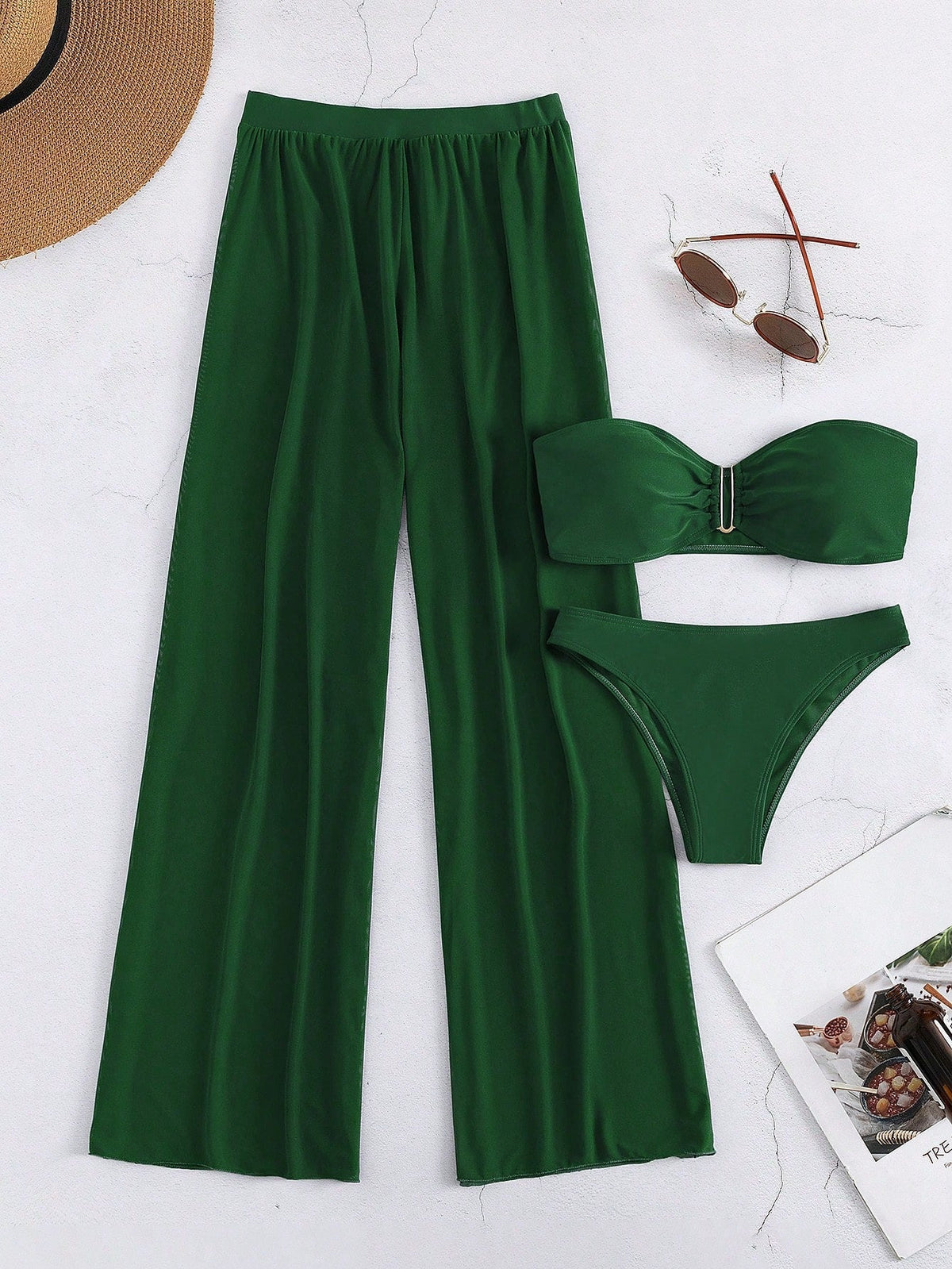 Conjunto Biquíni 3 Peças Estilo Bandeau com Fio U