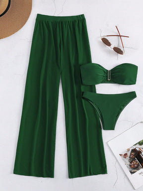Conjunto Biquíni 3 Peças Estilo Bandeau com Fio U