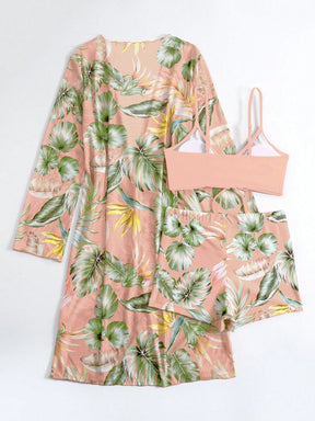 Conjunto Biquíni 3 Peças com Estampa Tropical