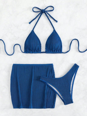 Conjunto de 3 Peças Sensual com Top e Saia Corte Alto