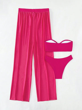 Conjunto Biquíni 3 Peças Estilo Bandeau com Fio U