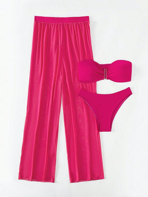 Conjunto Biquíni 3 Peças Estilo Bandeau com Fio U