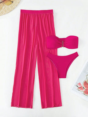 Conjunto Biquíni 3 Peças Estilo Bandeau com Fio U
