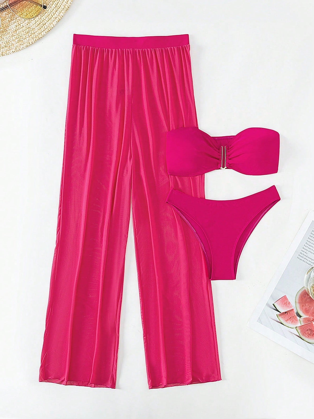 Conjunto Biquíni 3 Peças Estilo Bandeau com Fio U