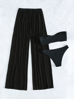 Conjunto Biquíni 3 Peças Estilo Bandeau com Fio U