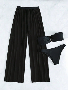 Conjunto Biquíni 3 Peças Estilo Bandeau com Fio U